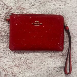 Coach Red Clutch with Zipper Closure and Wrist Strap